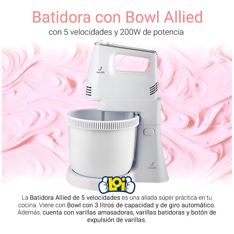 Batidora Allied Pedestal 200w Bowl 3l Giro Automático Color Blanco