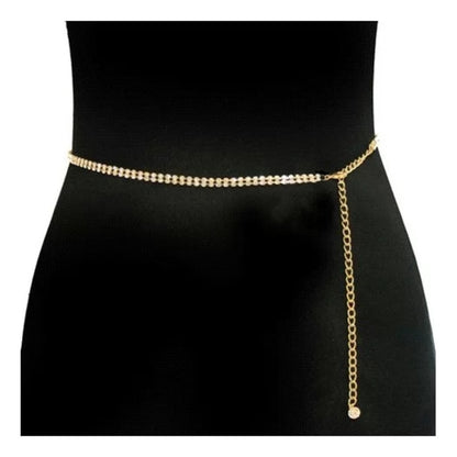 Cintos De Strass Doble Para Fiestas Con Cadenita Brillante Dorado Único