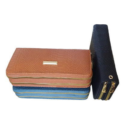 Billetera Doble Cierre De Dama Grande Espaciosa Con Monedero Marrón Claro