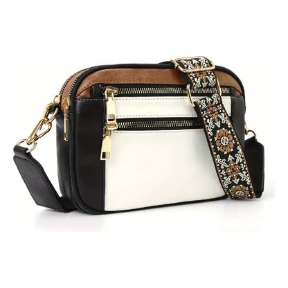 Cartera Bolso Dama Rectangular Combinado 4 Cierres Negro Lisa