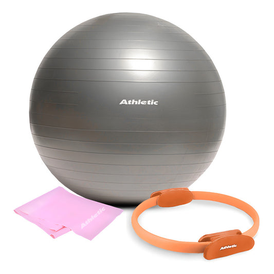Pelota Pilates 65cm+ Anillo Pilates+ Banda Elástica Athletic Color Gris