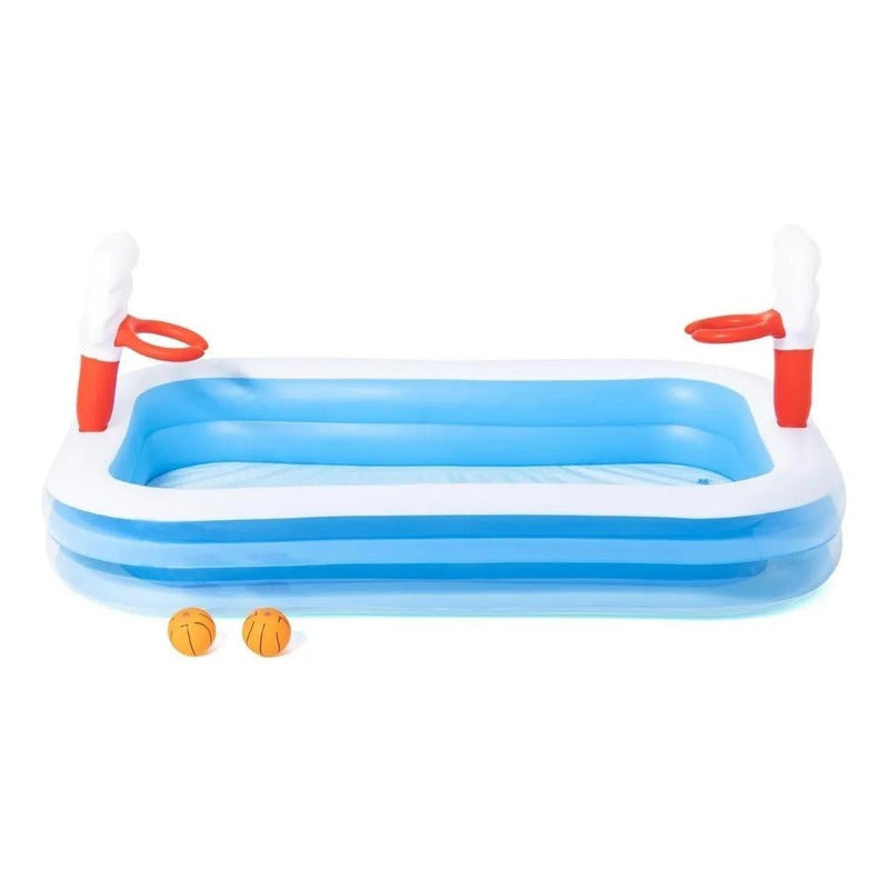Pileta Inflable Rectangular Bestway Infantil 54122 Básquetbol De 2.54m X 1.68m X 1.02m 636l Azul Y Blanca Caja