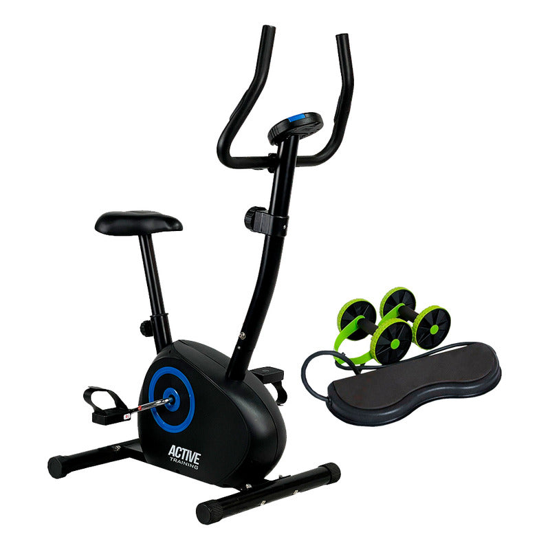 Bicicleta Fija Ergometrica Vertical Active Con Pulsómetro Y Odómetro Color Negro