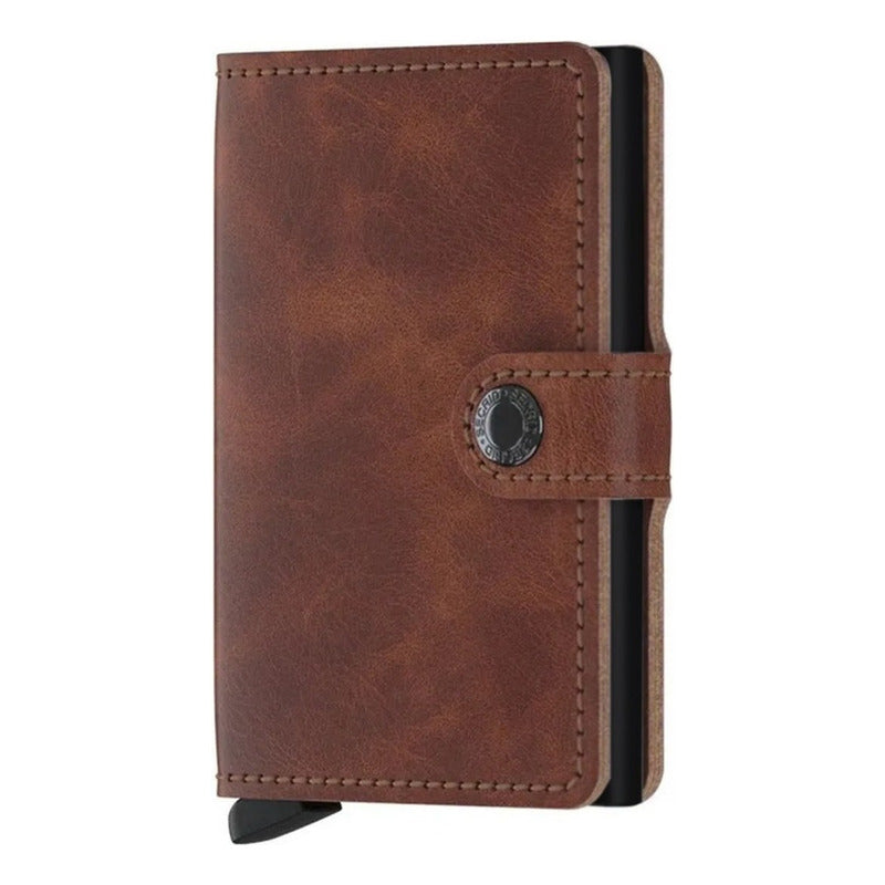 Billetera Tarjetero Automatico Cuero Ejecutiva Antirobo Rfid Color Marrón