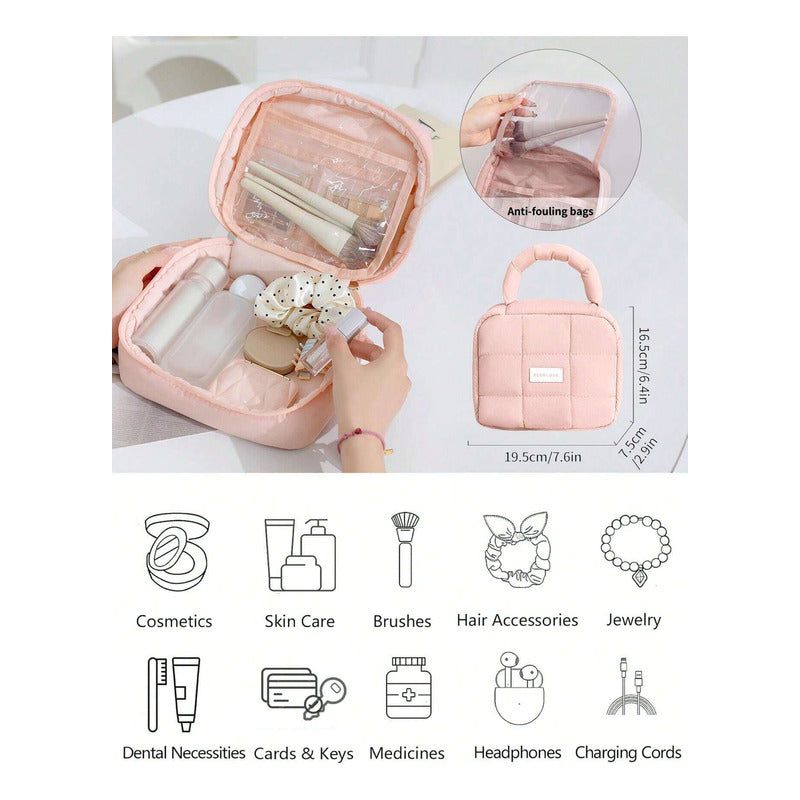 Bolsa Organizadora De Maquillaje De Viaje Neceser Para Mujer Rosa Capitoneado