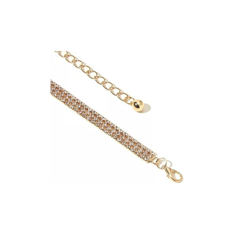 Cintos De Strass Triple Para Fiesta Con Cadenita Brillante Dorado Único