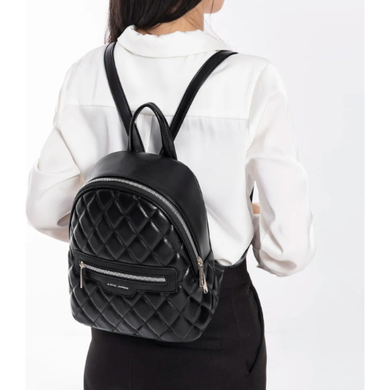 Mochila Para Dama De Cuero Sintético Bolsos Carteras Mujeres Negro Cuero Sintético