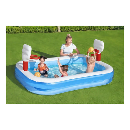Pileta Inflable Rectangular Bestway Infantil 54122 Básquetbol De 2.54m X 1.68m X 1.02m 636l Azul Y Blanca Caja
