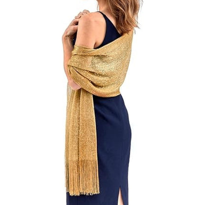 Chalinas De Fiesta Chal Fino Con Brillo En Varios Colores - Dorado Oscuro - Rayas