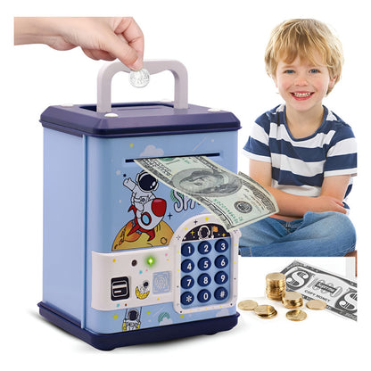 Alcancía Para Niños Cajero Automático Eléctrico Contraseña © Color Azul Lisa