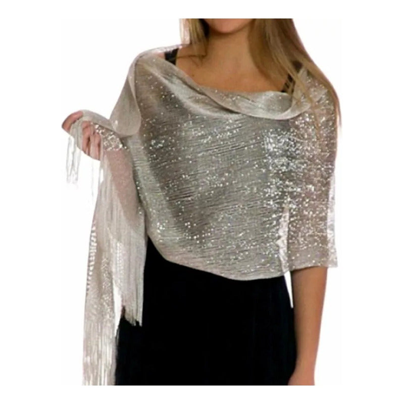 Chalinas De Fiesta Chal Fino Con Brillo En Varios Colores Plateado Rayas