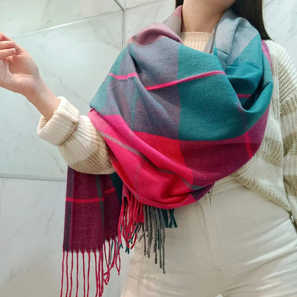 Pashmina Chalina Bufandas De Dama Afelpada Livianas Y Sauves Verde-rosa Rayas