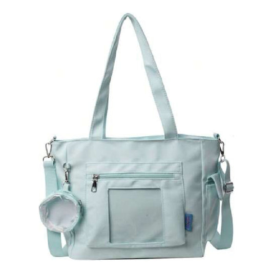 Bolso Plegable De Tela Impermeable Cartera Dama Con Bolsillo Celeste Lisa