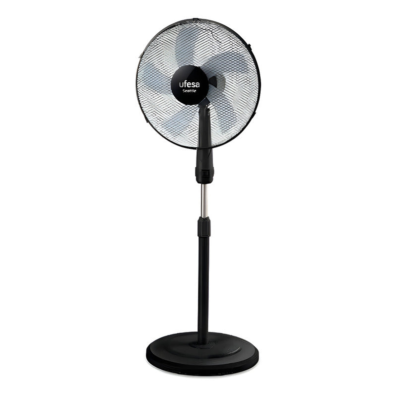 Ventilador De Pedestal 16 50w Ufesa Seattle 3 Aspas Color Negro Y Azul Diámetro 16   Material De Las Aspas Plástico
