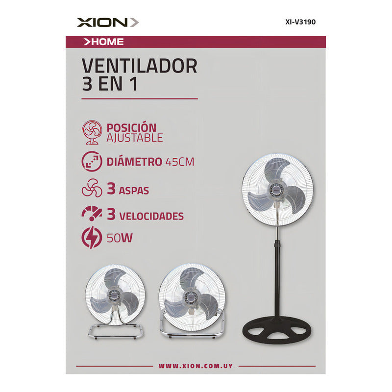 Ventiladores Xion 3 En 1 Pie/turbo/pared X2 Unidades Estructura Negro Aspas Transparente Diámetro 45   Material De Las Aspas Plástico