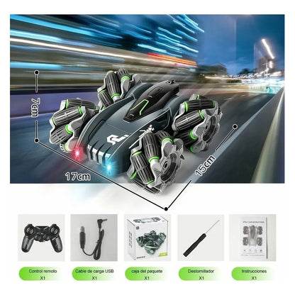 Auto Con Control Doble Cara Con Luces Led Todo Terreno 360° - Verde Oscuro