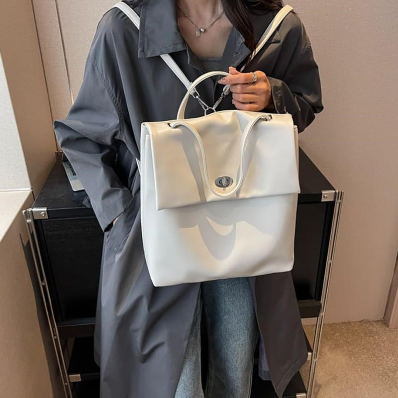 Mochila Urbana Genérica Cartera 2 En 1 Moda Cuerina Beige Liso