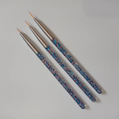 Pincel Liner Pack X3 Para Uñas Kit De 3 Pinceles Liner Azul