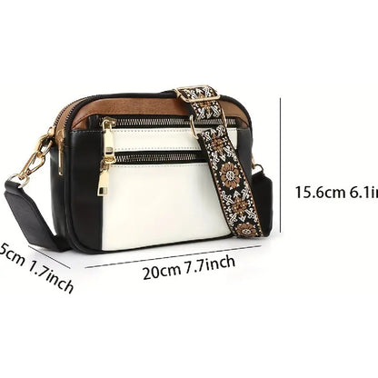 Cartera Bolso Dama Rectangular Combinado 4 Cierres Negro Lisa
