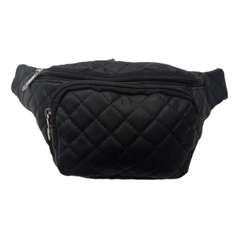 Riñonera Capitoneada Con Correa Ajustable Porta Documentos Negro