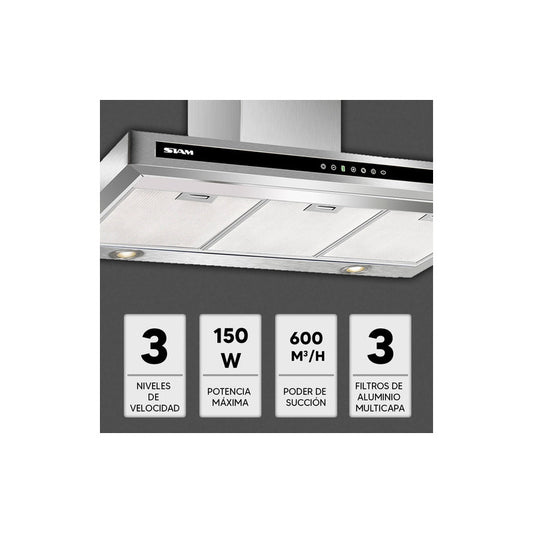 Extractor De Cocina Siam Plana Si-cp-600ev Ac. Inox. De Pare Acero Inoxidable