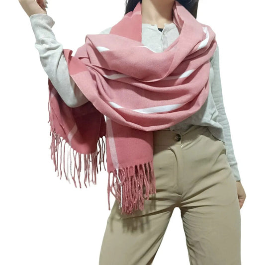 Pashmina Chalina Bufandas De Dama Afelpada Livianas Y Sauves Salmón Rayas