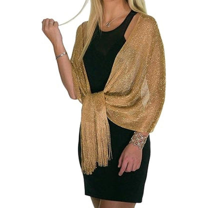 Chalinas De Fiesta Chal Fino Con Brillo En Varios Colores - Dorado Oscuro - Rayas