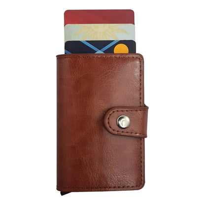 Billetera Tarjetero Automatico Cuero Ejecutiva Antirobo Rfid Color Marrón