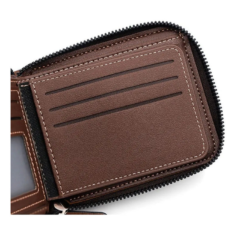 Billetera Para Hombre Con Cierre Sector Monedero De Cuerina - Marrón Claro 1