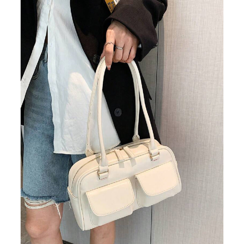 Cartera Bandolera Brillante Mujer Cuero Sintético Crudo