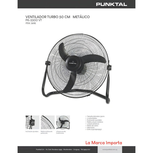 Ventilador Turbo Circulador Punktal Pk-5500 Vt 50cm De Diámetro 3 Aspas 3 Velocidades Motor De Cobre