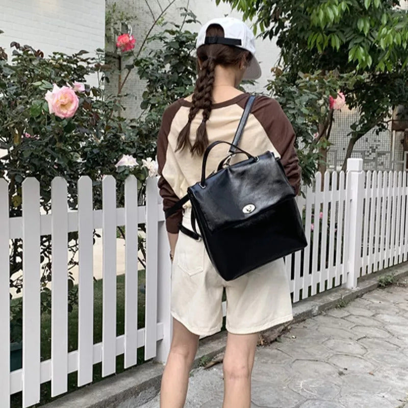 Mochila Urbana Genérica Cartera 2 En 1 Moda Cuerina Beige Liso