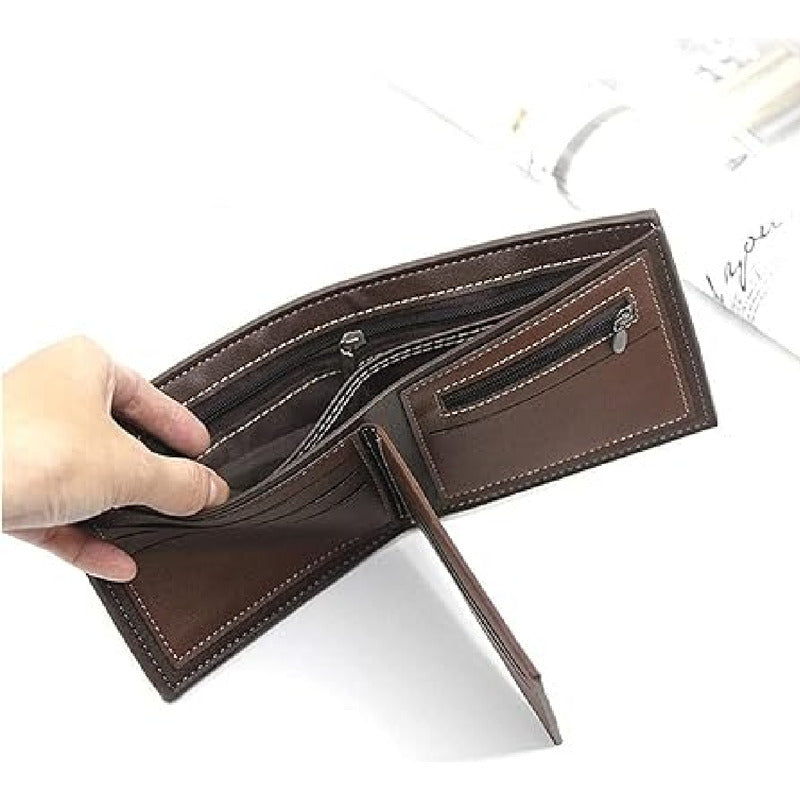 Billetera Para Hombre Con Monedero Sector Tarjeta De Cuerina Marrón Oscuro 2