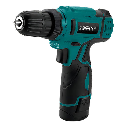 Kit Taladro Inalámbrico Recargable + 74 Accesorios Xion Color Verde Oscuro