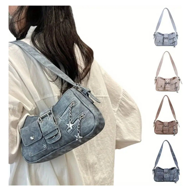 Cartera Bandolera De Tela Para Mujer Correa  De Hombro Caqui Lisa