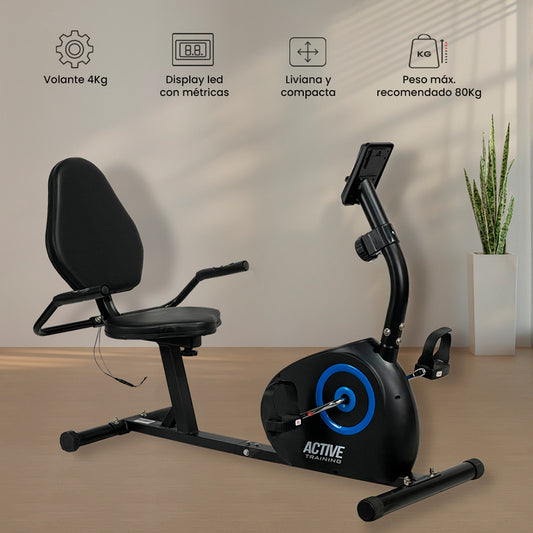 Bicicleta Fija Ergometrica Horizontal Active Training Gdx-2534 Odómetro Pulsómetro Negro