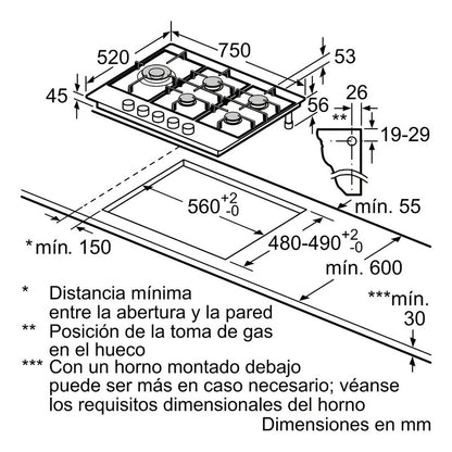 Anafe A Gas Bosch Inox 75cm Color Acero