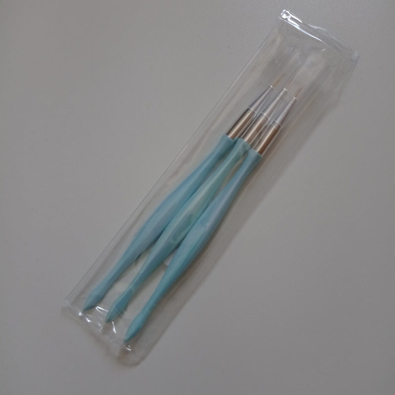 Pincel Liner Pack X3 Para Uñas Kit De 3 Pinceles Liner Celeste