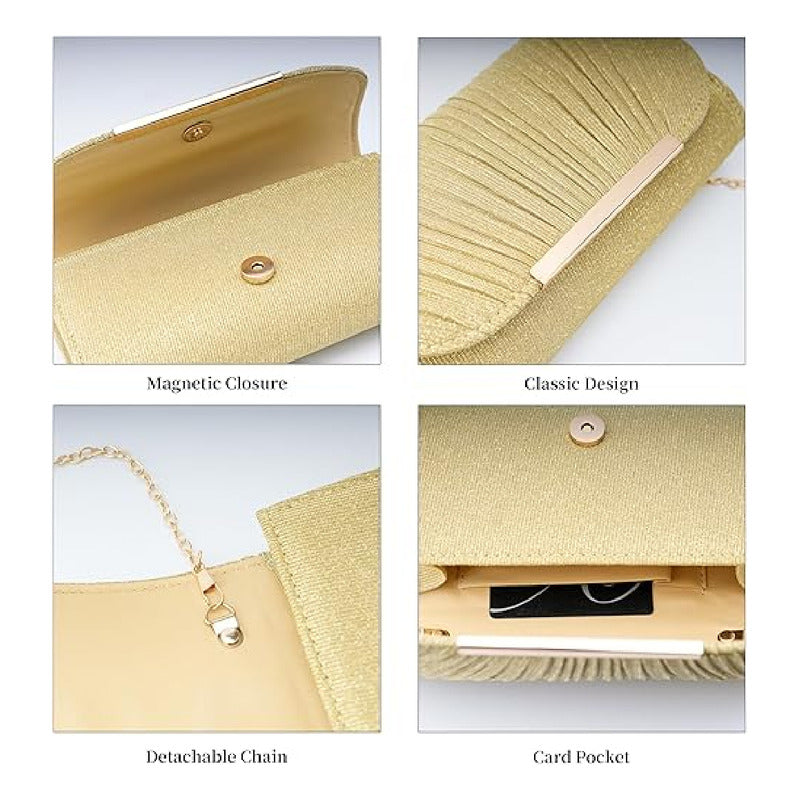 Sobre De Fiesta Con Cadenita Cartera Dama Carterita De Gala Dorado