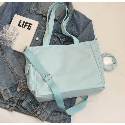 Bolso Plegable De Tela Impermeable Cartera Dama Con Bolsillo Celeste Lisa