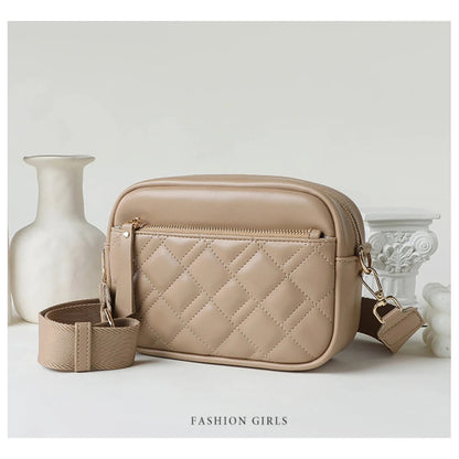 Cartera De Damas Bolso Para Mujer Bandolera Correa Ajustable Caqui Capitoneada