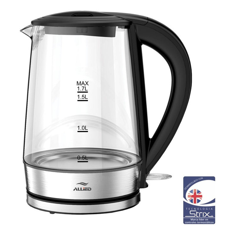 Jarra Eléctrica Allied 2200 W 1.7 L Vidrio Base Inoxidable - Negro