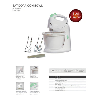 Batidora Punktal Pk-92050 300 W Bowl De 3 L Giro Automático Blanco