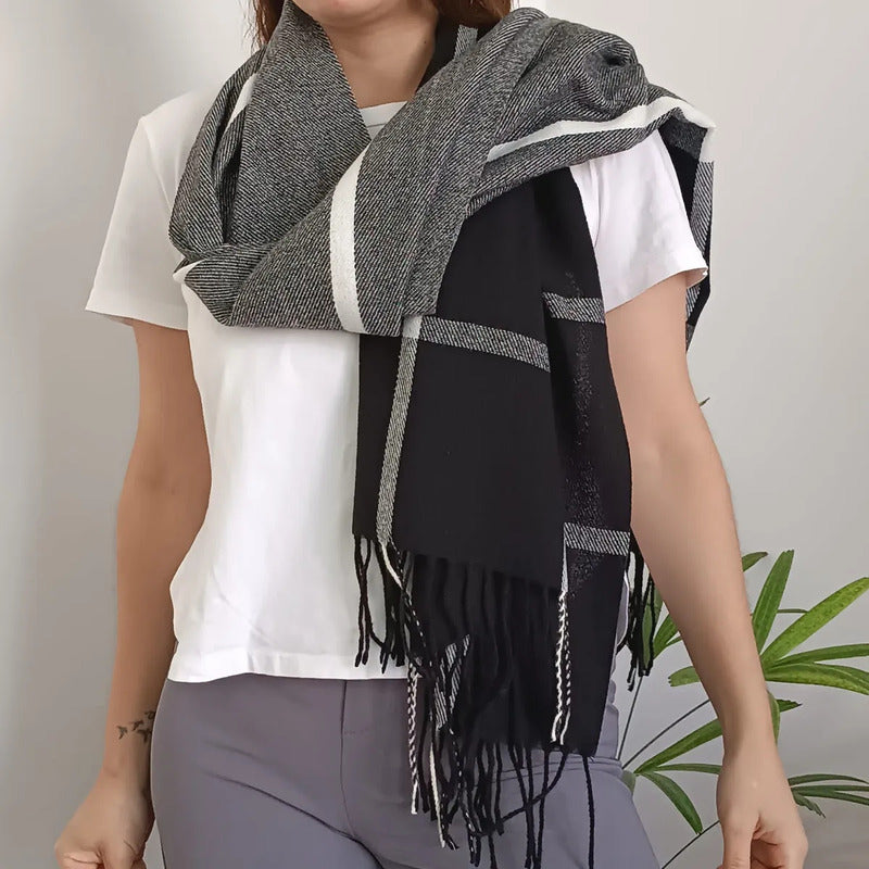 Pashmina Chalina Bufandas De Dama Afelpada Livianas Y Sauves Negro Rayas