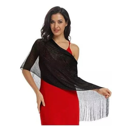 Chalinas De Fiesta Chal Fino Con Brillo En Varios Colores Negro Rayas