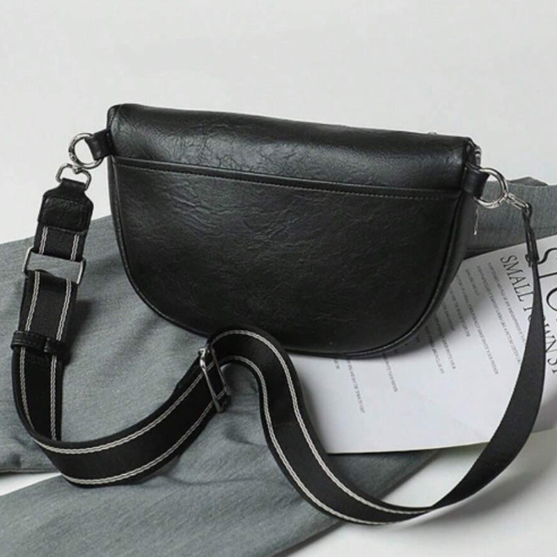 Cartera De Dama Bolso Para Mujer Bandolera De Cuerina Correa Negro Lisa