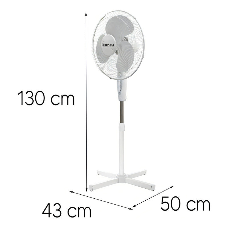 Ventilador De Pie Microsonic 3 Aspas Altura Ajustable 1.3 M - 43 Cm - 50 Hz/60 Hz - Blanco - Plástico - 3