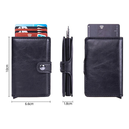 Billetera Tarjetero Porta Tarjetas De Metal Cuero Sintetico Marrón Oscuro