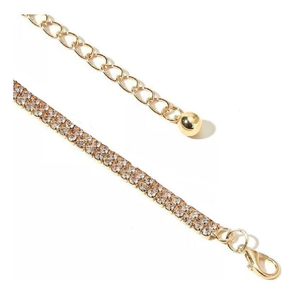 Cintos De Strass Doble Para Fiestas Con Cadenita Brillante Dorado Único