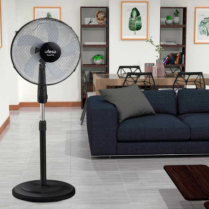 Ventilador De Pedestal 16 50w Ufesa Seattle 3 Aspas Color Ne 40.64 Cm 60 Hz Negro Azul Plástico 5